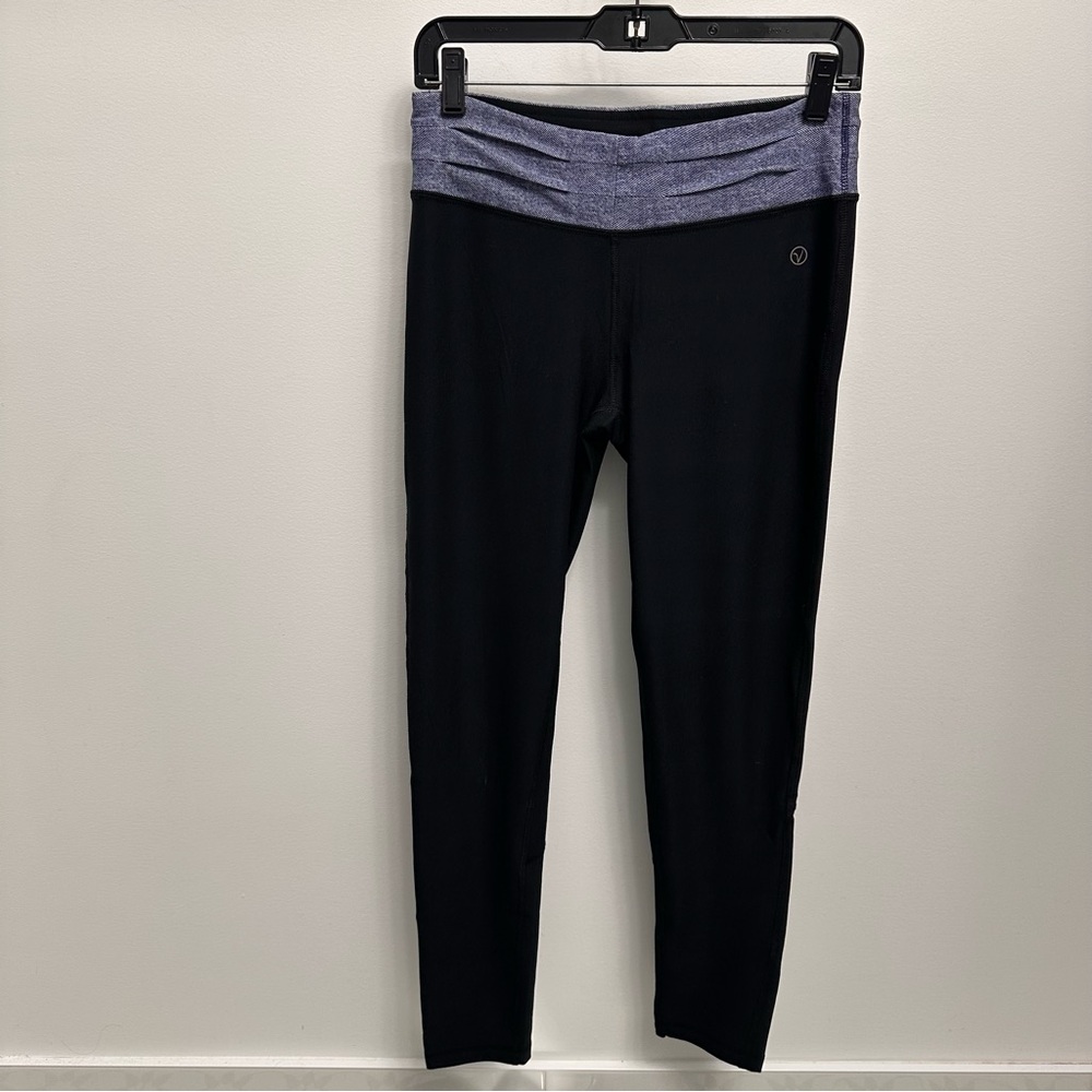 Vogo Athletic Leggings Black Midrise Pleated Waist Full Length Womens Medium